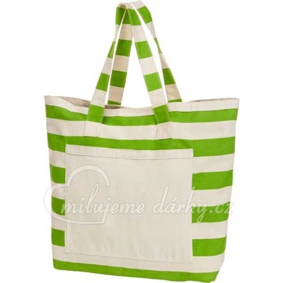 bavlněná nákupní nebo plážová taška s zeleno-bílými pruhy