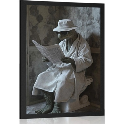 Plakát želva s novinami na záchodě - 30x45 silver