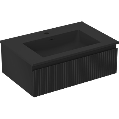 Mexen Rivel шкаф за баня 70 см с мивка Otis, 1 чекмедже, рифлена, черен мат - 91A20-07023-1-BF71-W18M71 (91A20-07023-1-BF71-W18M71)