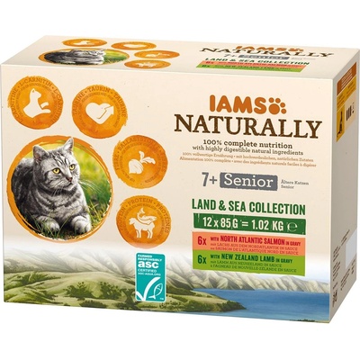 Iams Naturally Senior Land & Sea Collection 12 x 85 г