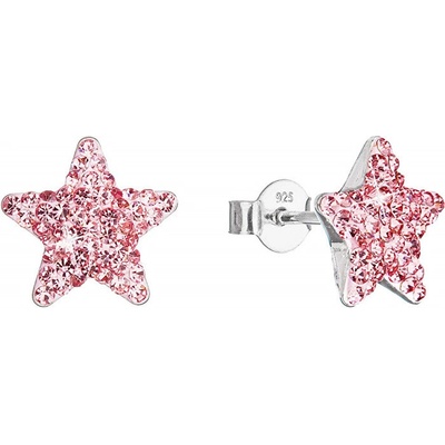 Evolution Group strieborné náušnice Hviezdičky s kryštálmi Preciosa 31312.3 light rose