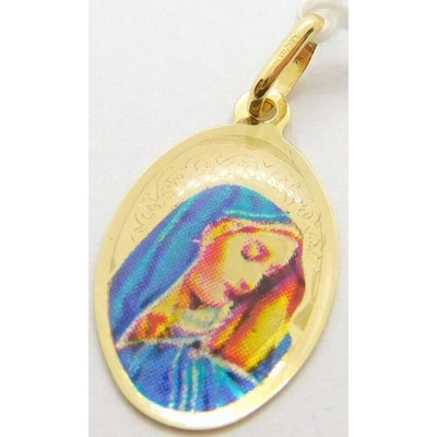 Klenoty Budín Dámský zlatý přívěsek gravírovaná zlatá barevná madonka 02410