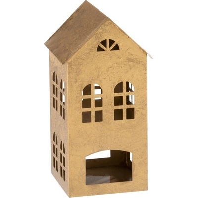Zlatý kovový domeček na čajovou svíčku - 15*14*28cm - J-Line by Jolipa