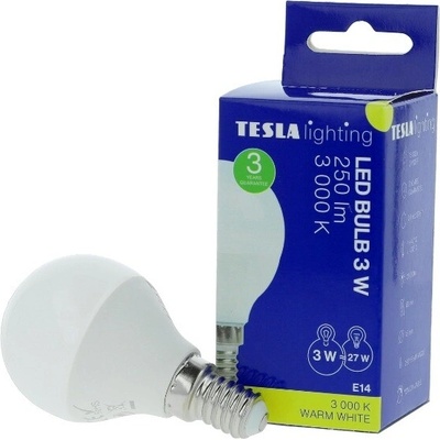 Tesla LED žiarovka mini BULB/ E14/ 3W/ 230V/ 250lm/ 3000K/ teplá biela
