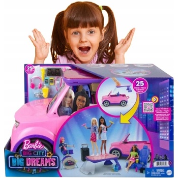 Barbie Big City Big Dreams Set s ružovým kabrioletom 4x4 ktorý odhaľuje javisko