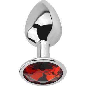 X Fun Метално дилдо Butt Plug "SILVER RED RUBBY" 8 см. Размер-М
