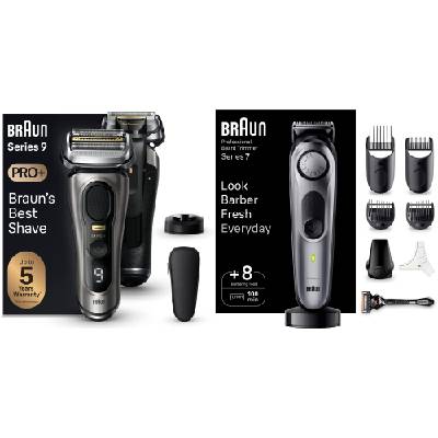 Holiaci strojček Braun Series 9 PRO+ Tmavosivý + zastrihávač Braun Series 7 BT7420 (BRAHST30SS)
