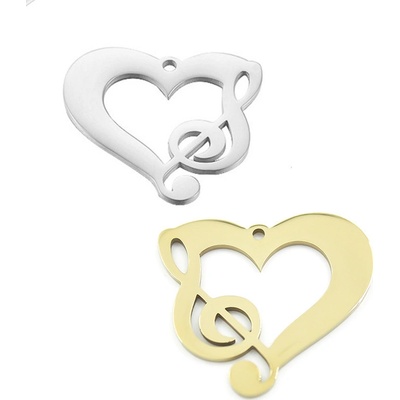 Nerezový Přívěsek Music Srdce 30x27mm - 1Ks - Light Gold RL