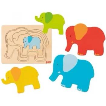 Image 1 of Goki - Дървен многослоен пъзел - Семейство слончета (57450_1)