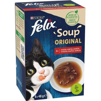 FELIX Soup polievky s hovädzím kuraťom a jahňacím pre mačky 6 x 48 g