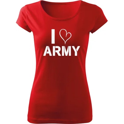 DRAGOWA дамска тениска с къс ръкав, I Love Army, червена, 150г/м2 (5062)