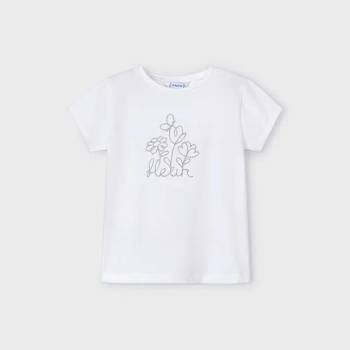 Image 1 of MAYORAL Тениска basic с къс ръкав в бяло с бродирани цветя за мини момиче Mayoral