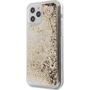 GUESS Liquid Glitter Charms Case - дизайнерски кейс с висока защита за iPhone 12, iPhone 12 Pro (златист)