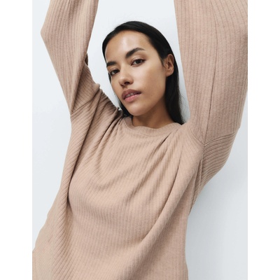 Marks & Spencer Ребрест пижамен топ с деколте при врата и дълги ръкави Marks & Spencer cremav Marks & Spencer | Bezhov | ЖЕНИ | M