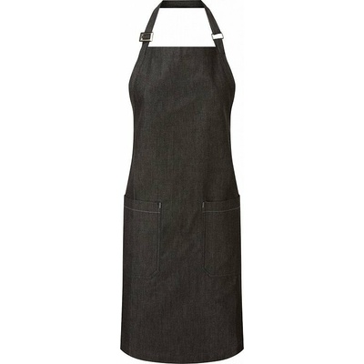 Premier Workwear Fairtrade organická keprová ástěra s laclem a dvěmi kapsami Černá PW113