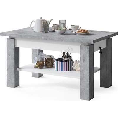 Mazzoni Разтегателна холна/трапезна маса с полица adonis, в цвят бетон/бяло (mz0006)