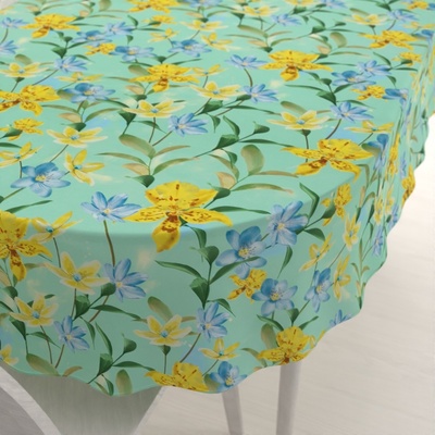 Biante Teflonový oválný ubrus TF-082 Žluto-modré lilie na mintovém 140x160 cm