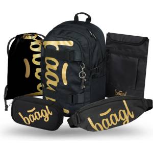 Baagl SET 5 Skate Gold: раница, перник, торба, кръстна чанта, калъф за лаптоп BAAGL | Cheren | Момчешки | UNI