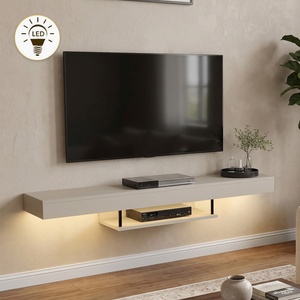 TopMebel Стенен ТВ шкаф Albares TopMebel от меламин с LED осветление в цвят пясъчник 150x29.6x22см