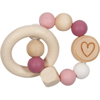 Goki Бебешка еластична дрънкалка Goki - Сърце в розово и бяло (65244)
