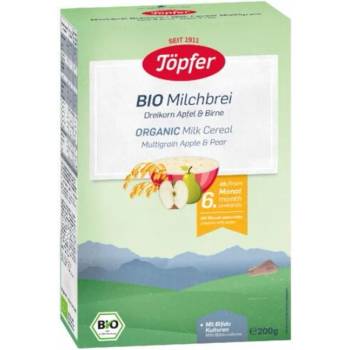 Töpfer Млечна био каша Töpfer - Три вида зърна, ябълка и круша, 200 g (4006303005243)