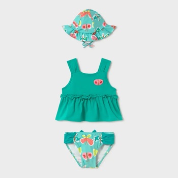 MAYORAL Комплект бански с потник и шапка с периферия цвят смарагдово за бебе момиче Mayoral