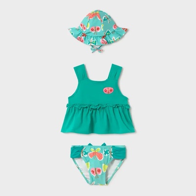 MAYORAL Комплект бански с потник и шапка с периферия цвят смарагдово за бебе момиче Mayoral