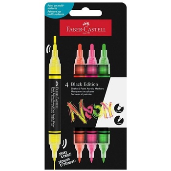 Faber-Castell Акрилен маркер Black Edition, 4 неонови цвята (1010160429)