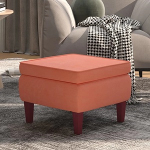 vidaXL Табуретка с дървени крака, розова, кадифе (329461)