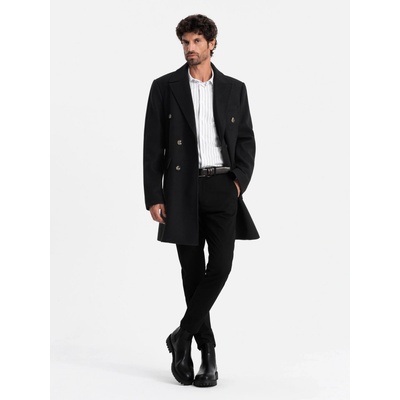 Ombre Men's double-breasted coat with decorative buttons dark brown černá – Hledejceny.cz