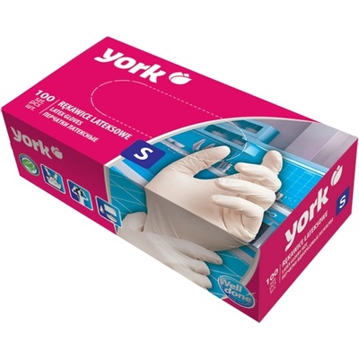 York Ръкавици, латексови, с пудра, S, 100 броя