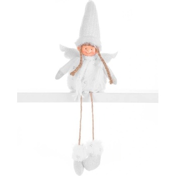 MagicHome Postavička Anjelik s krídlami látkový biely 17,50x10x52 cm