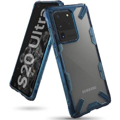 Удароустойчив твърд кейс за Samsung Galaxy S20 Ultra от Ringke Fusion X - със синя рамка (FUSG0046) - 10015