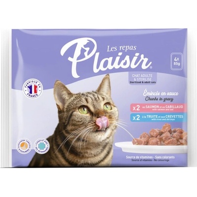 Plaisir cat KAPSA MULTIPACK pre dospelé aj sterilizované mačky 4x 85 g / mix rýb