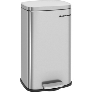 SONGMICS kitchen rubbish bin, 30 liters, waste bin, pedal bin, with lid, soft close, foot pedal, steel, inner bin, silver LTB03NL (LTB03NL)