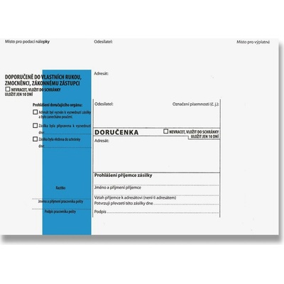 Krkonošské obálky Doručenka - B6, modrý pruh, s poučením, 1000 ks