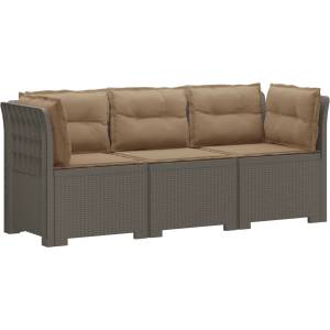 vidaXL Пейка за градина с Cushions във вид на ратан ПП Светлосиво (3443848)