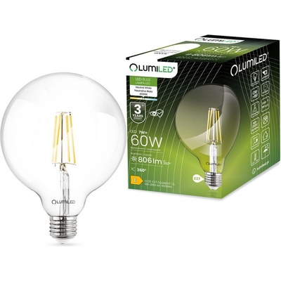 Lumiled LED žiarovka E27 G125 7W = 60W 806lm 4000K Neutrálna biela 360° Filament Globe