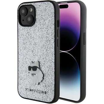 KARL LAGERFELD Кейс Karl Lagerfeld KLHCP15SGCNPSG за iPhone 15 6.1"", сребрист / сребрист, Fixed Glitter Choupette Logo Metal Pin (KXG0075329)