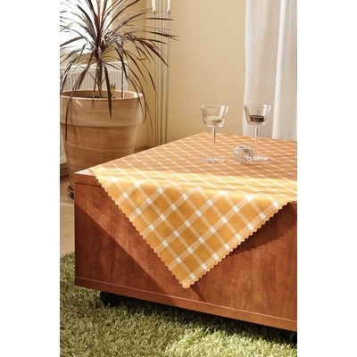 Polášek Ubrus teflon tisk-kostka oranž 100% polyester Oranžová geometrie 140x260 oválcm 100% polyester