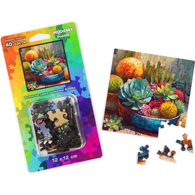 WoodMix Puzzles Дървен пъзел WoodMix, Цветя, 40 части - Сукуленти (WM-P40-0006)