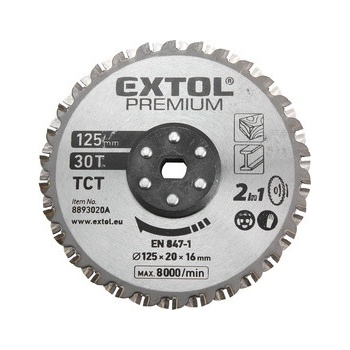 EXTOL PREMIUM kotouč řezný, na kov a dřevo, 125x20x16mm, 30T