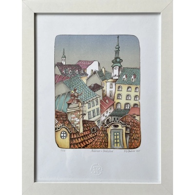 Darina Berková, Litografia Andersen v Bratislave 57x42 cm Zarámované pod sklom