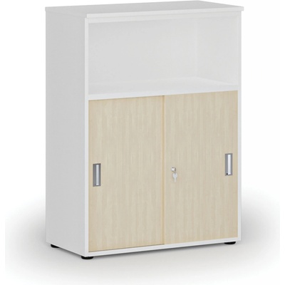 Primo Kombinovaná kancelárska skriňa so zásuvnými dverami WHITE, 1087 x 800 x 420 mm, biela/breza