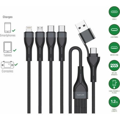 4smarts 541023 USB USB-A + USB-C - 2x USB-C + Lightning + microUSB 1,2m černý