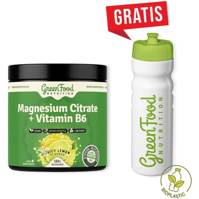 GreenFood Nutrition Magnesium Citrate + Vitamin B6 150 g + Ekologická láhev Citron