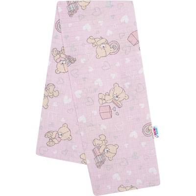 New Baby Bavlněná plena s potiskem medvídek a srdíčko růžová