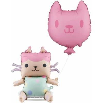 Foliové balonky Gábinin kouzelný domek Baby box s růžovou kočkou