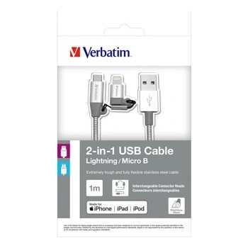 Verbatim 48869 USB кабел (2.0), USB A + microUSB + Apple Lightning, 1 м, кутия, сребро (48869)
