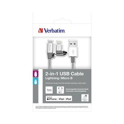 Verbatim 48869 USB кабел (2.0), USB A + microUSB + Apple Lightning, 1 м, кутия, сребро (48869)